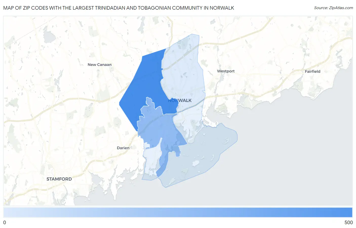 Zip Codes with the Largest Trinidadian and Tobagonian Community in Norwalk Map