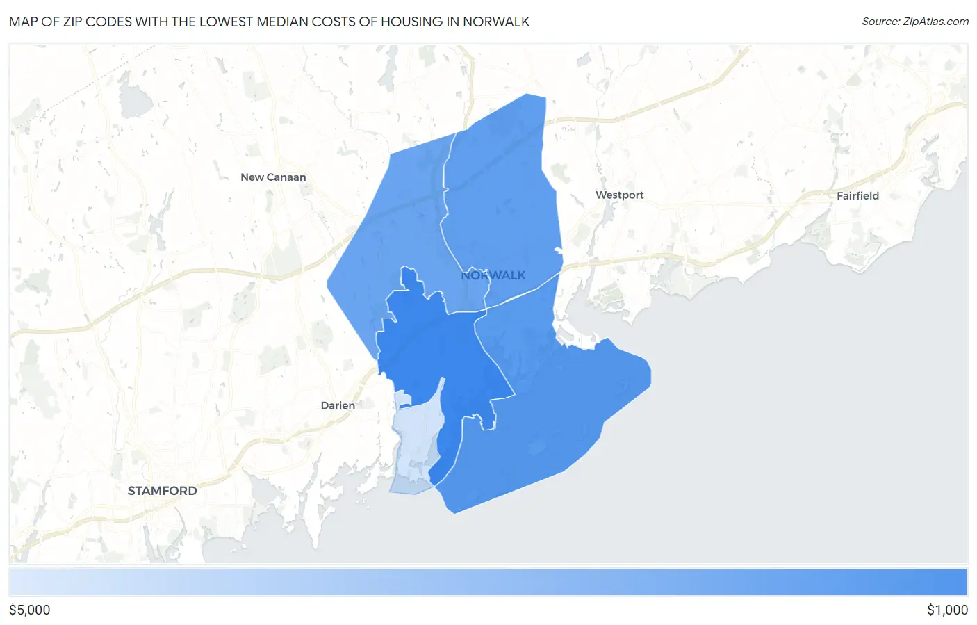 Zip Codes with the Lowest Median Costs of Housing in Norwalk Map