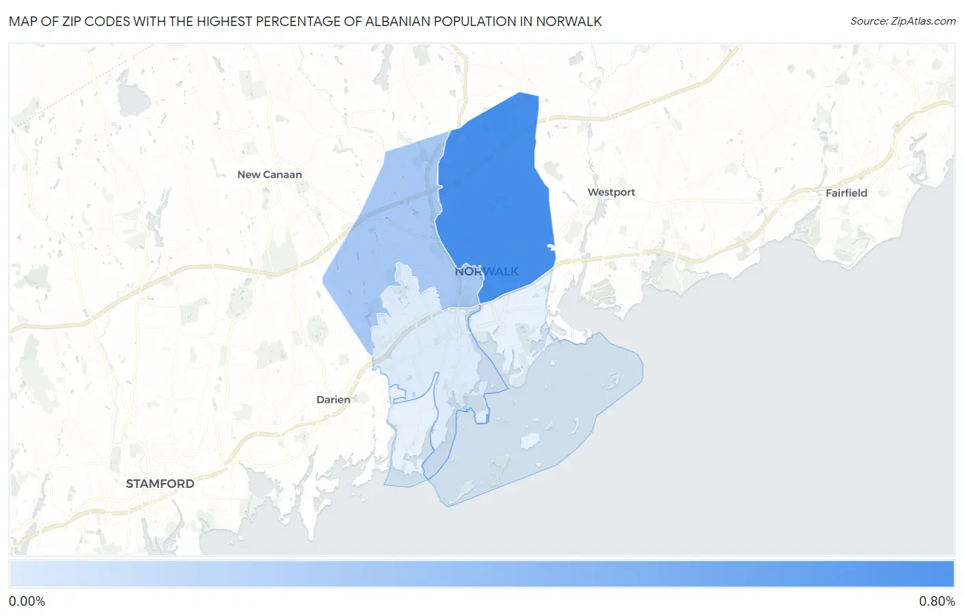 Zip Codes with the Highest Percentage of Albanian Population in Norwalk Map