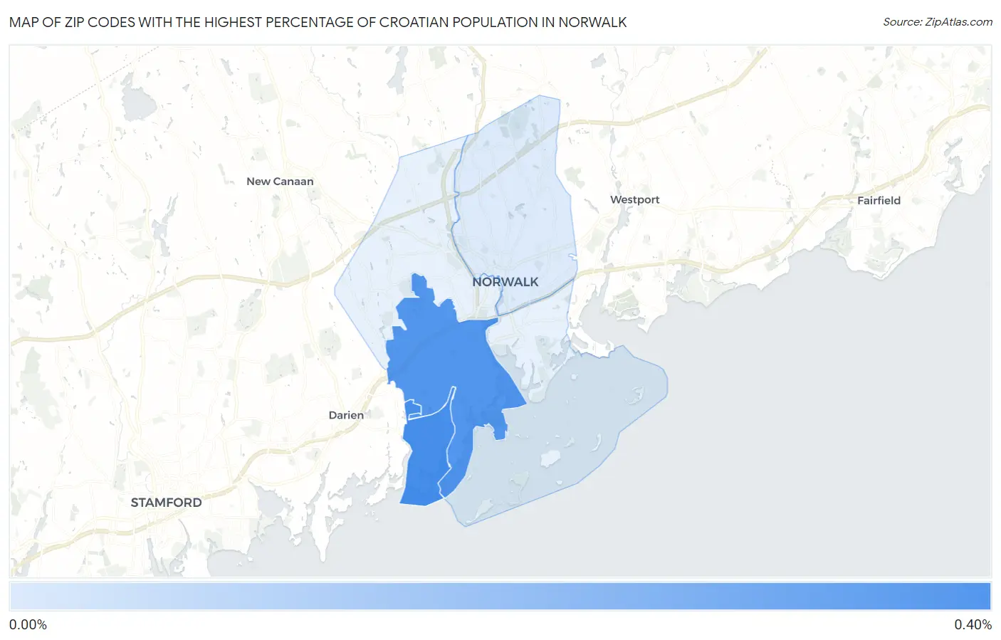 Zip Codes with the Highest Percentage of Croatian Population in Norwalk Map