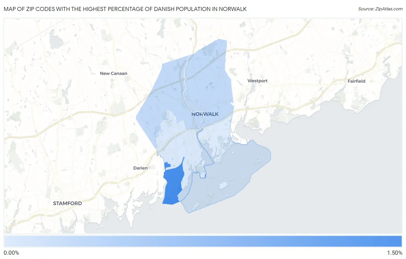 Zip Codes with the Highest Percentage of Danish Population in Norwalk Map