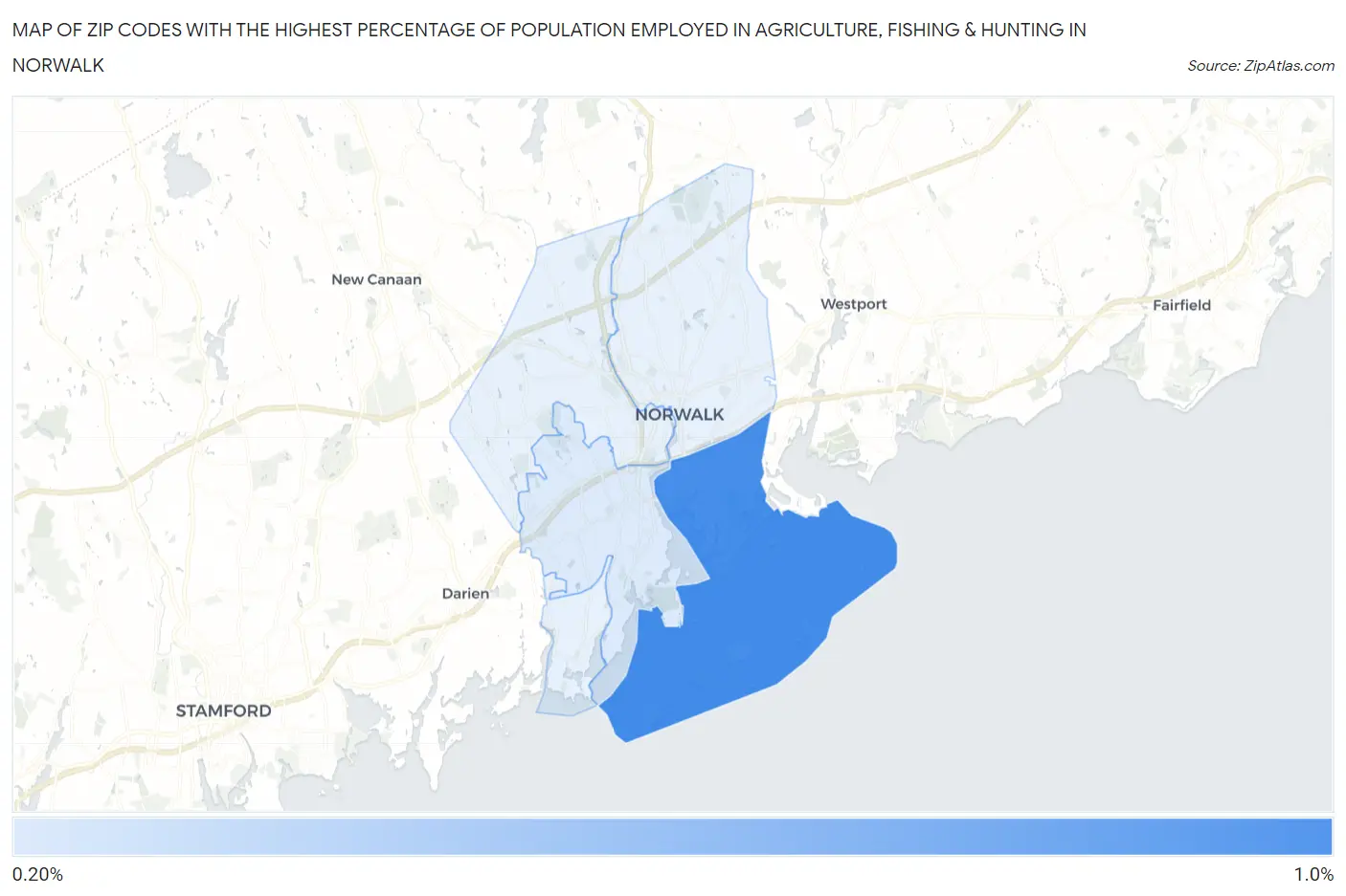 Zip Codes with the Highest Percentage of Population Employed in Agriculture, Fishing & Hunting in Norwalk Map