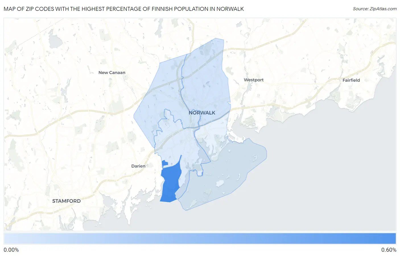 Zip Codes with the Highest Percentage of Finnish Population in Norwalk Map