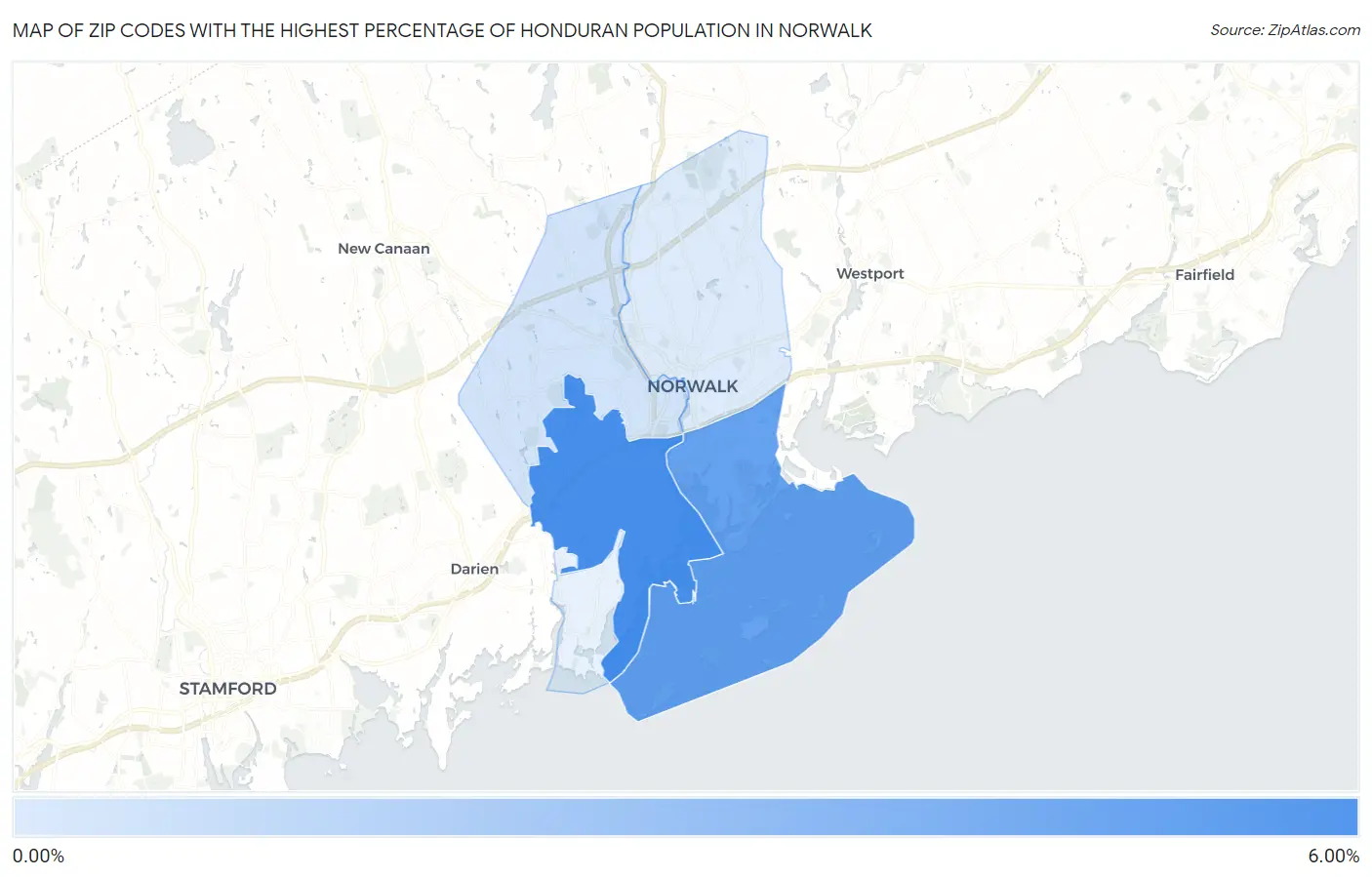 Zip Codes with the Highest Percentage of Honduran Population in Norwalk Map