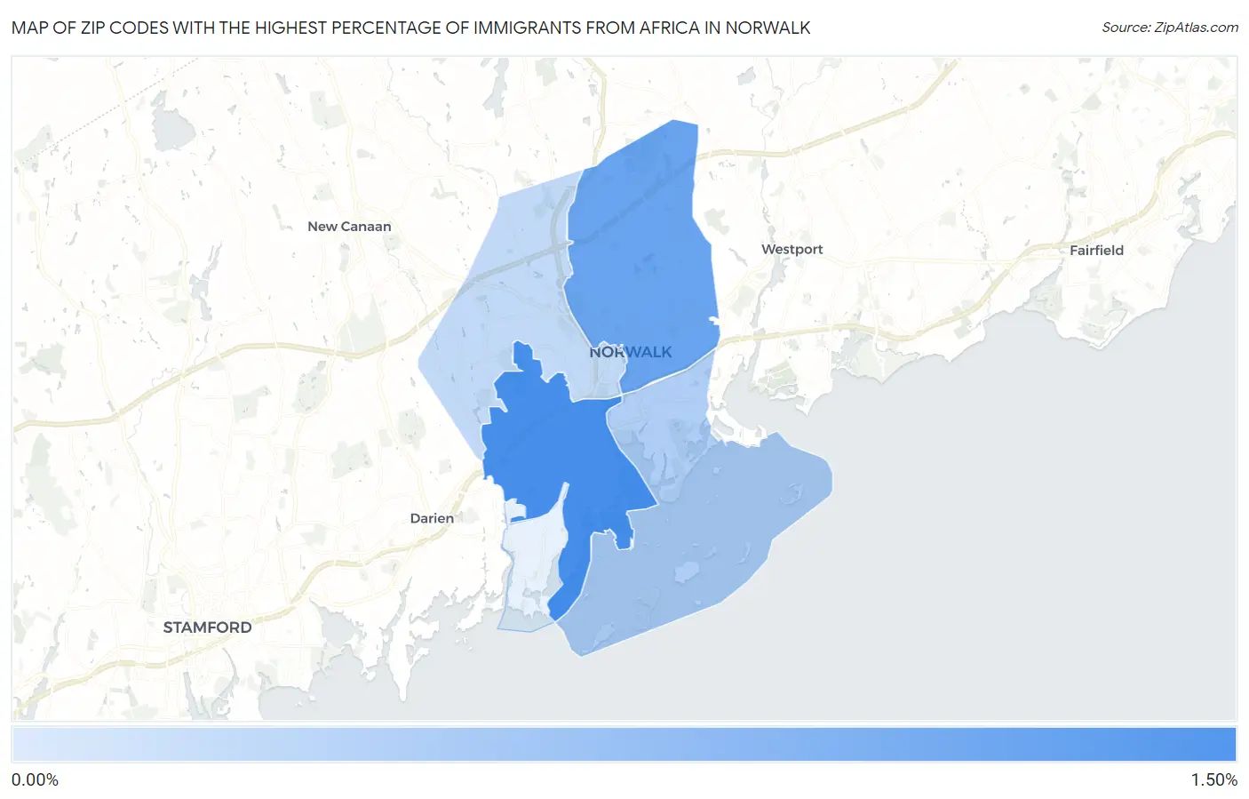 Zip Codes with the Highest Percentage of Immigrants from Africa in Norwalk Map