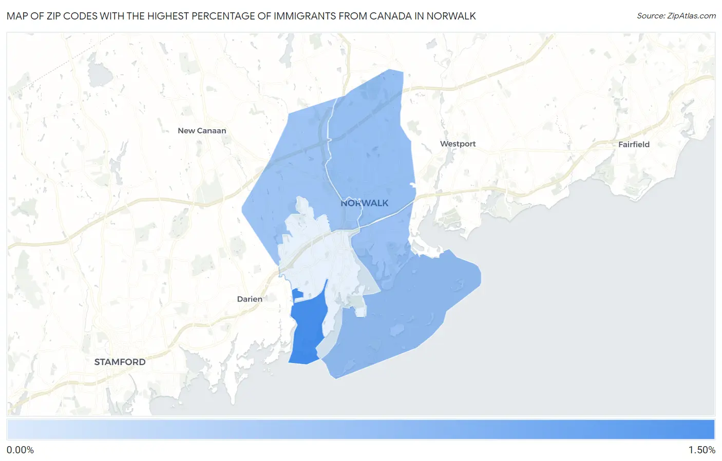 Zip Codes with the Highest Percentage of Immigrants from Canada in Norwalk Map