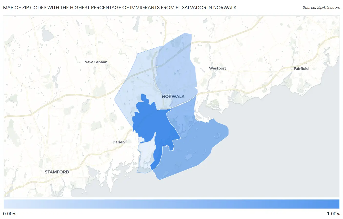 Zip Codes with the Highest Percentage of Immigrants from El Salvador in Norwalk Map