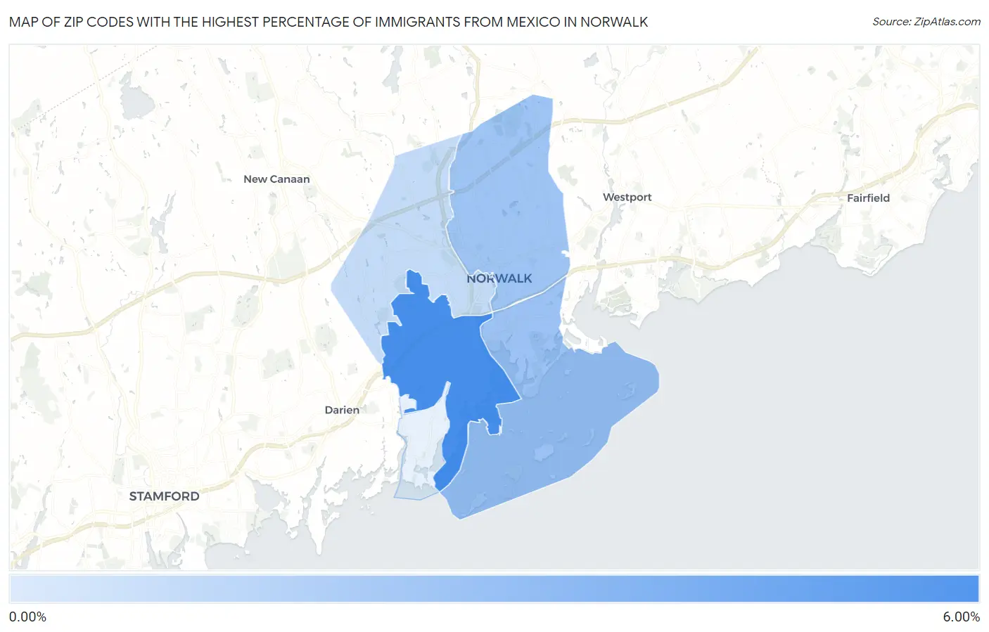 Zip Codes with the Highest Percentage of Immigrants from Mexico in Norwalk Map