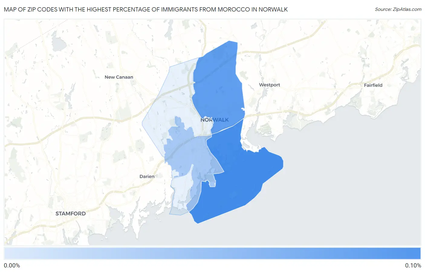 Zip Codes with the Highest Percentage of Immigrants from Morocco in Norwalk Map