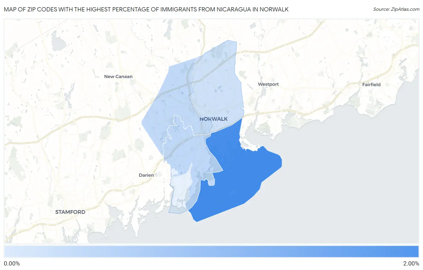 Zip Codes with the Highest Percentage of Immigrants from Nicaragua in Norwalk Map
