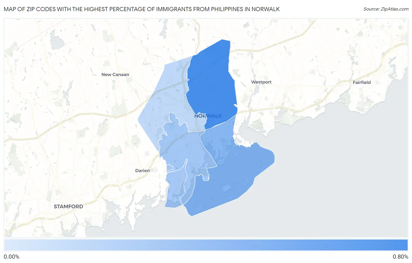 Zip Codes with the Highest Percentage of Immigrants from Philippines in Norwalk Map