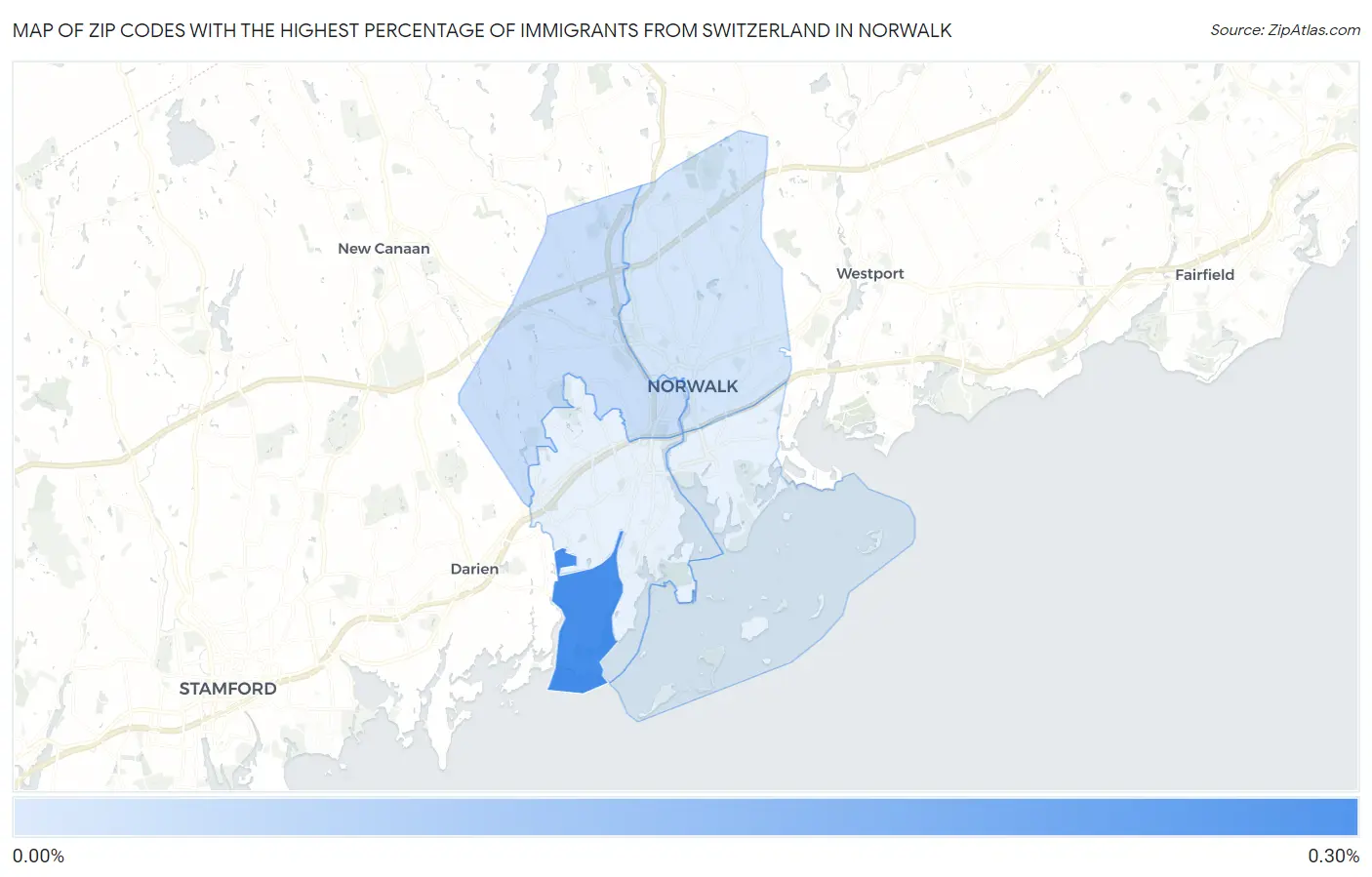 Zip Codes with the Highest Percentage of Immigrants from Switzerland in Norwalk Map