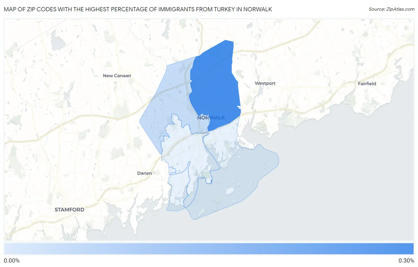 Zip Codes with the Highest Percentage of Immigrants from Turkey in Norwalk Map