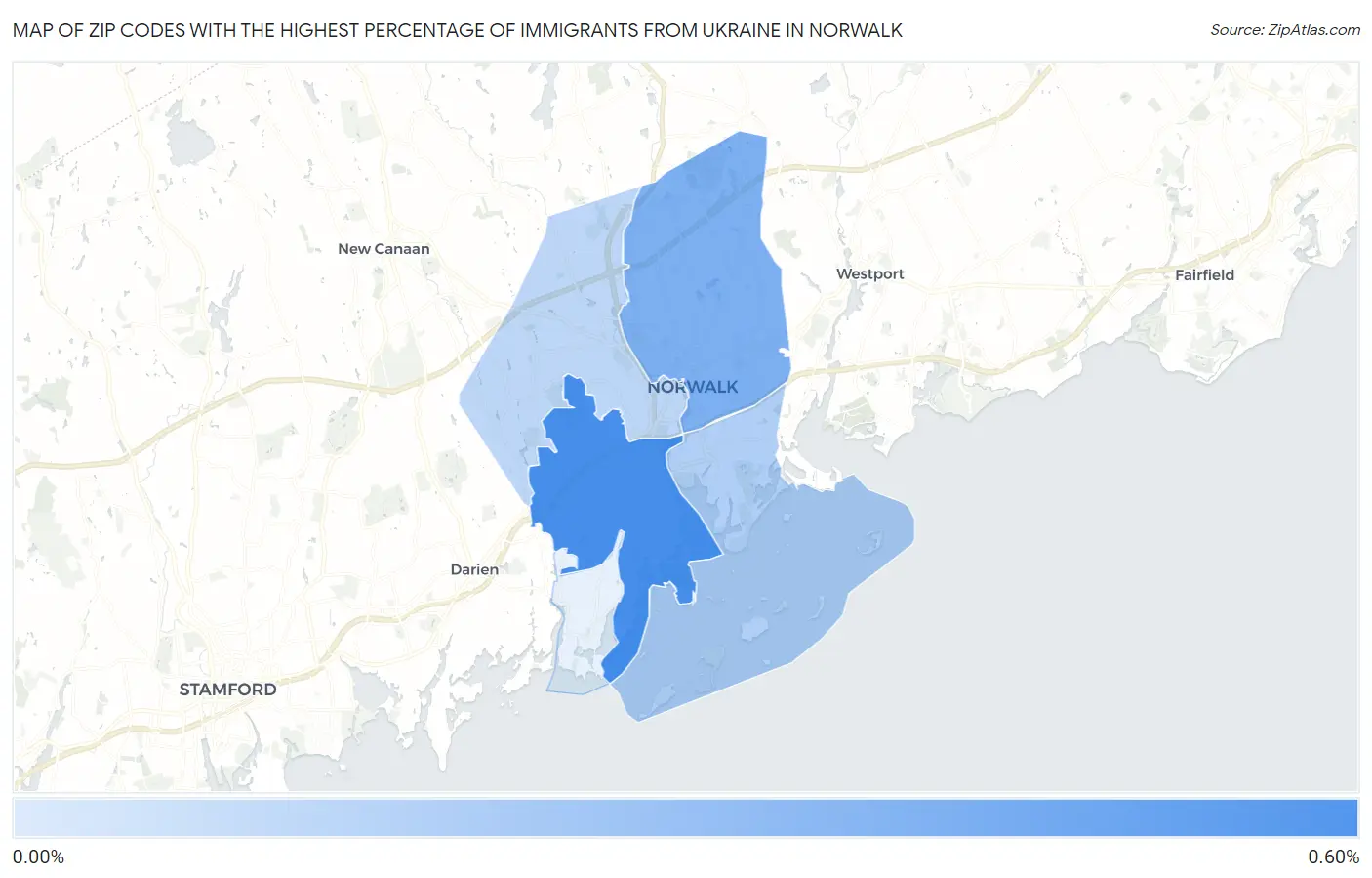 Zip Codes with the Highest Percentage of Immigrants from Ukraine in Norwalk Map