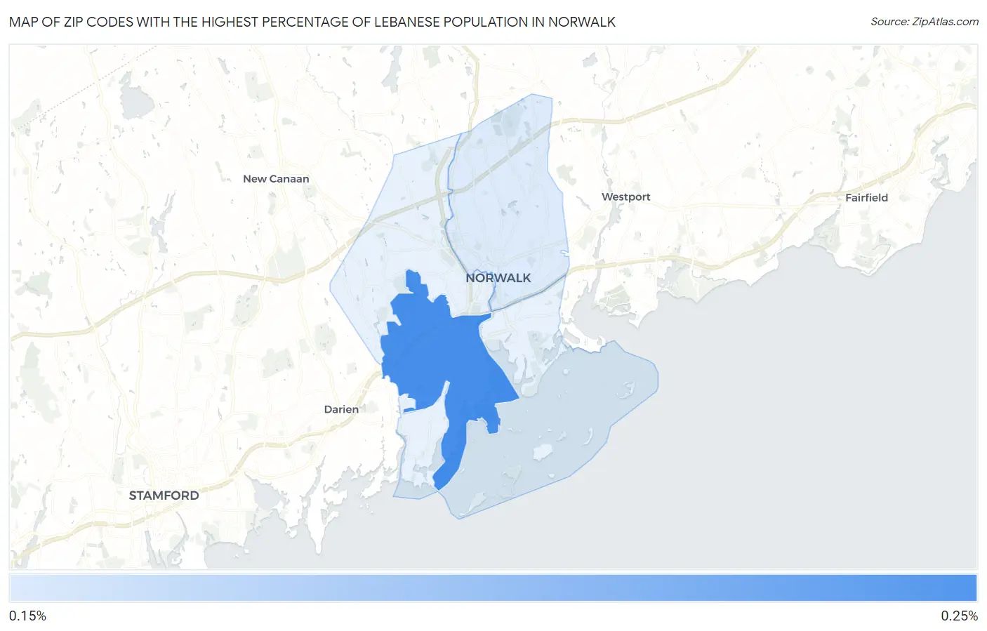 Zip Codes with the Highest Percentage of Lebanese Population in Norwalk Map