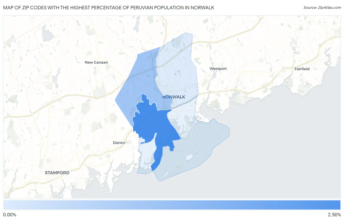 Zip Codes with the Highest Percentage of Peruvian Population in Norwalk Map