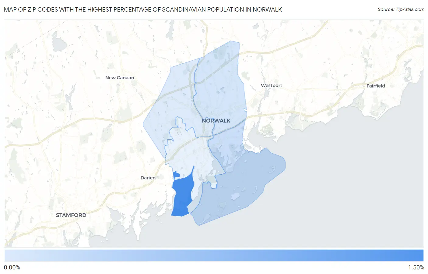 Zip Codes with the Highest Percentage of Scandinavian Population in Norwalk Map