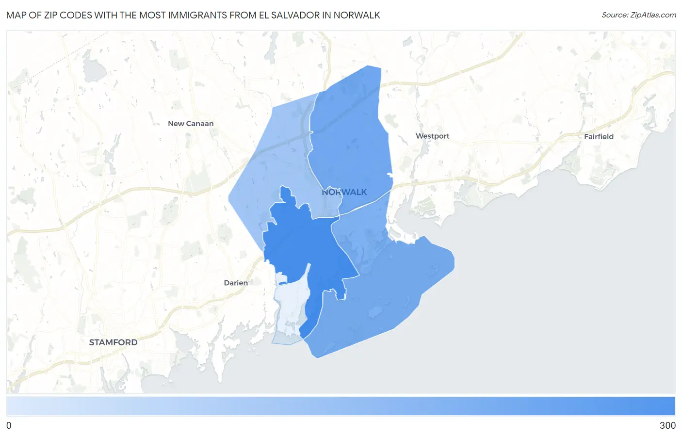 Zip Codes with the Most Immigrants from El Salvador in Norwalk Map