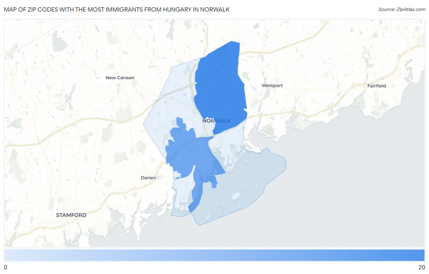 Zip Codes with the Most Immigrants from Hungary in Norwalk Map