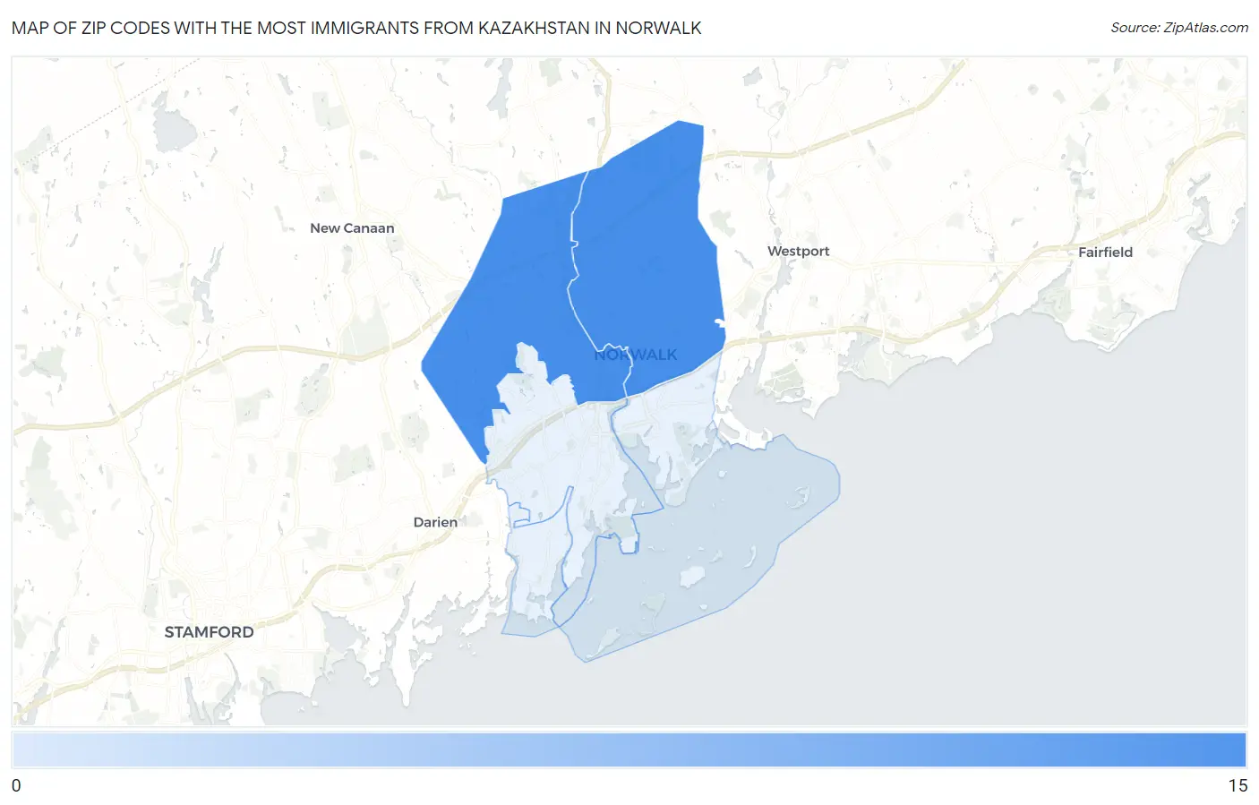 Zip Codes with the Most Immigrants from Kazakhstan in Norwalk Map