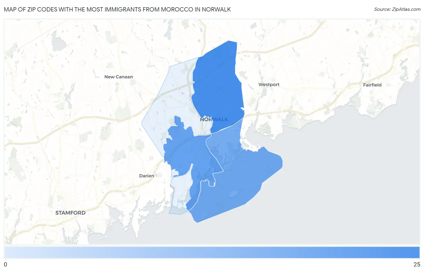 Zip Codes with the Most Immigrants from Morocco in Norwalk Map