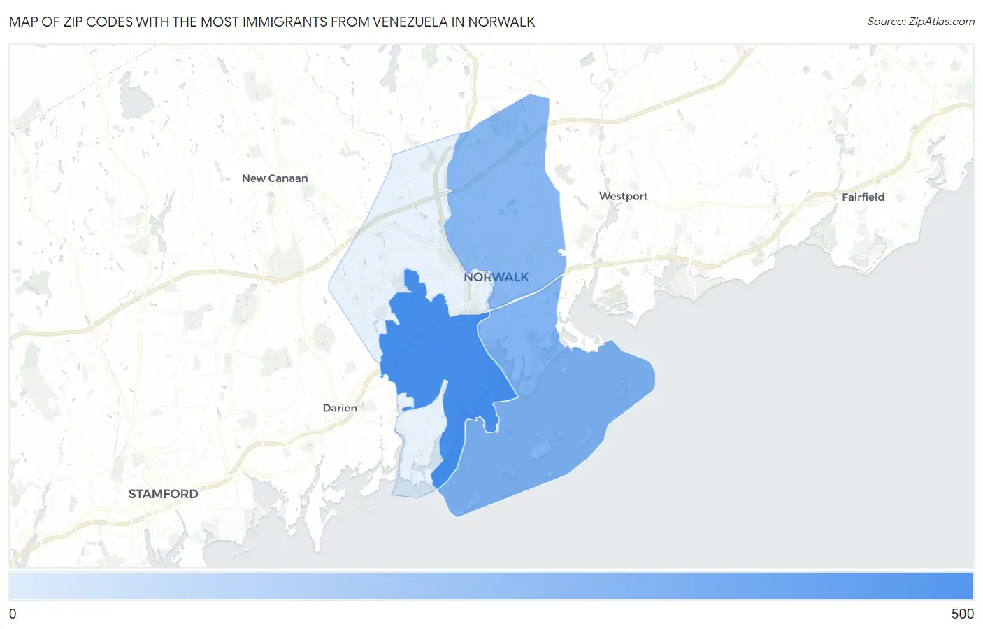 Zip Codes with the Most Immigrants from Venezuela in Norwalk Map