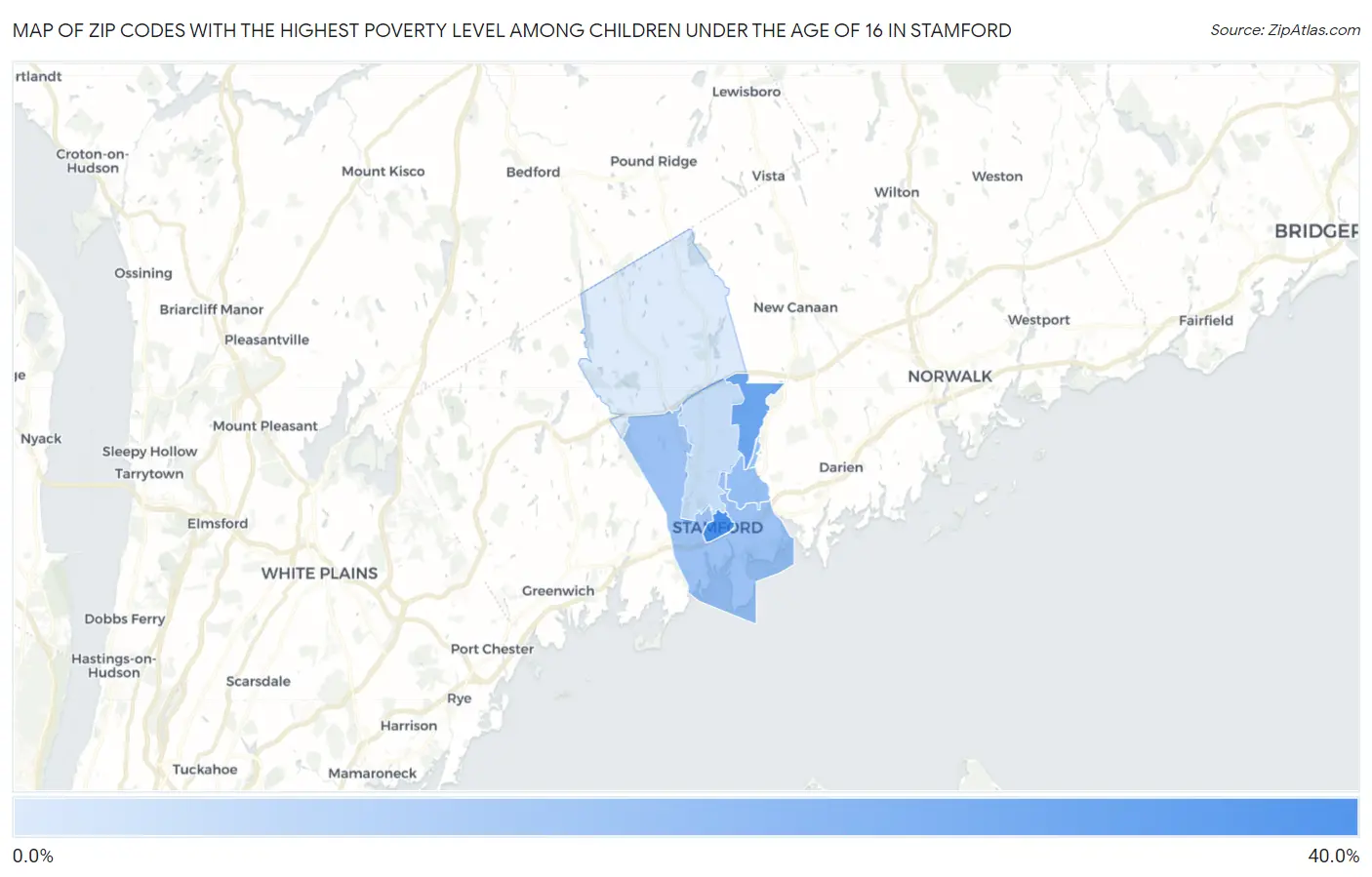 Zip Codes with the Highest Poverty Level Among Children Under the Age of 16 in Stamford Map