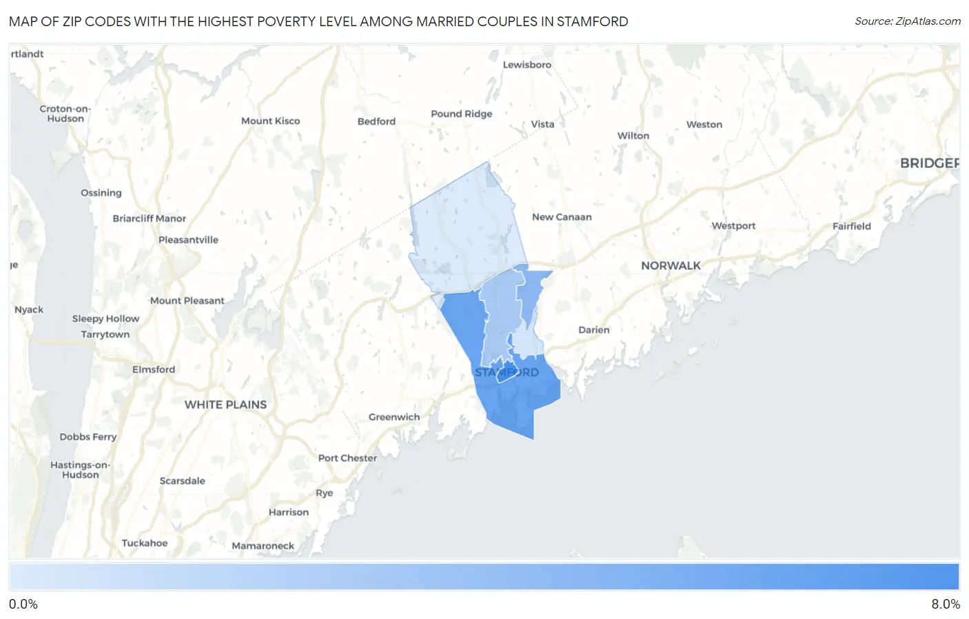 Zip Codes with the Highest Poverty Level Among Married Couples in Stamford Map