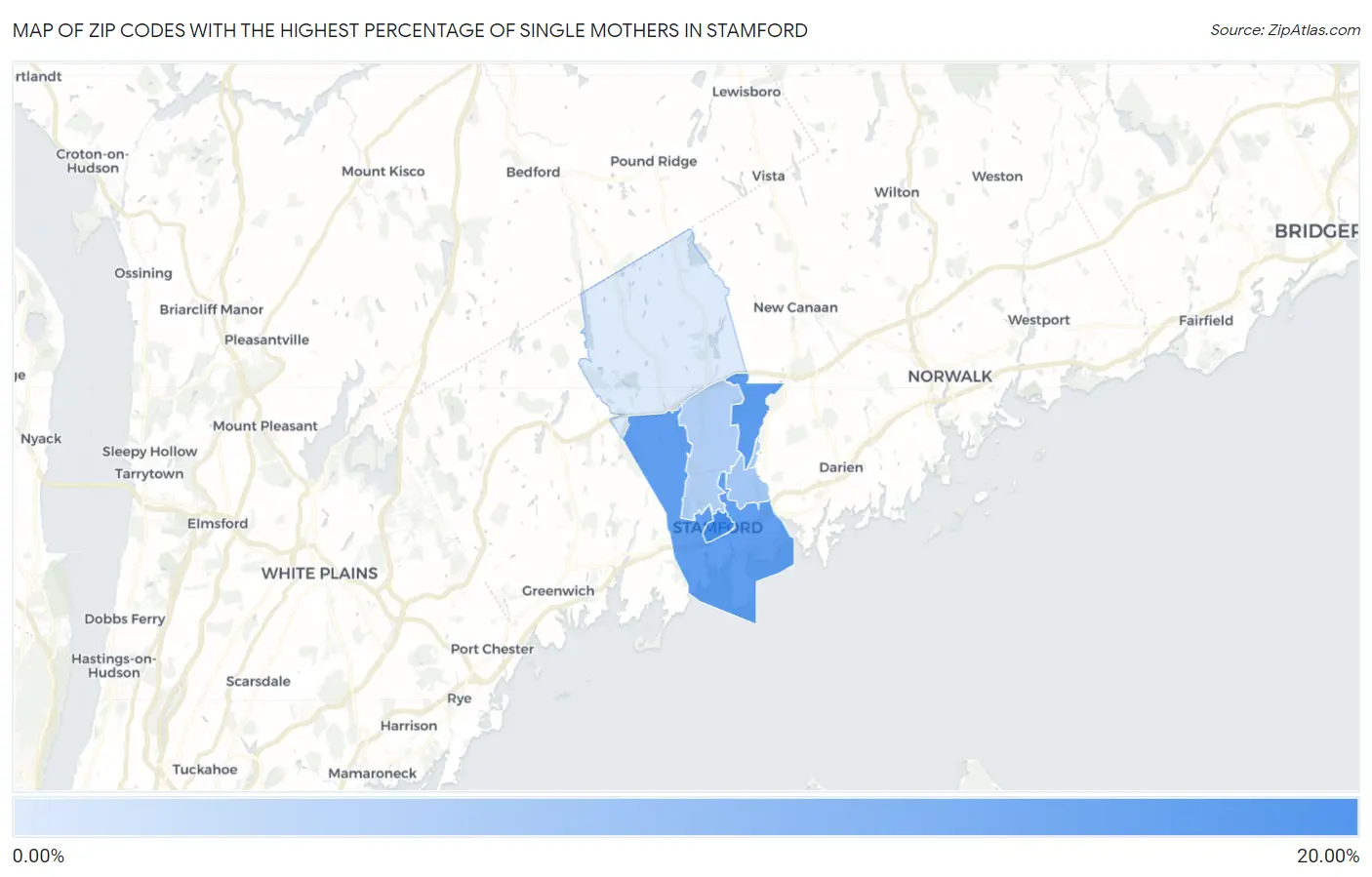 Zip Codes with the Highest Percentage of Single Mothers in Stamford Map