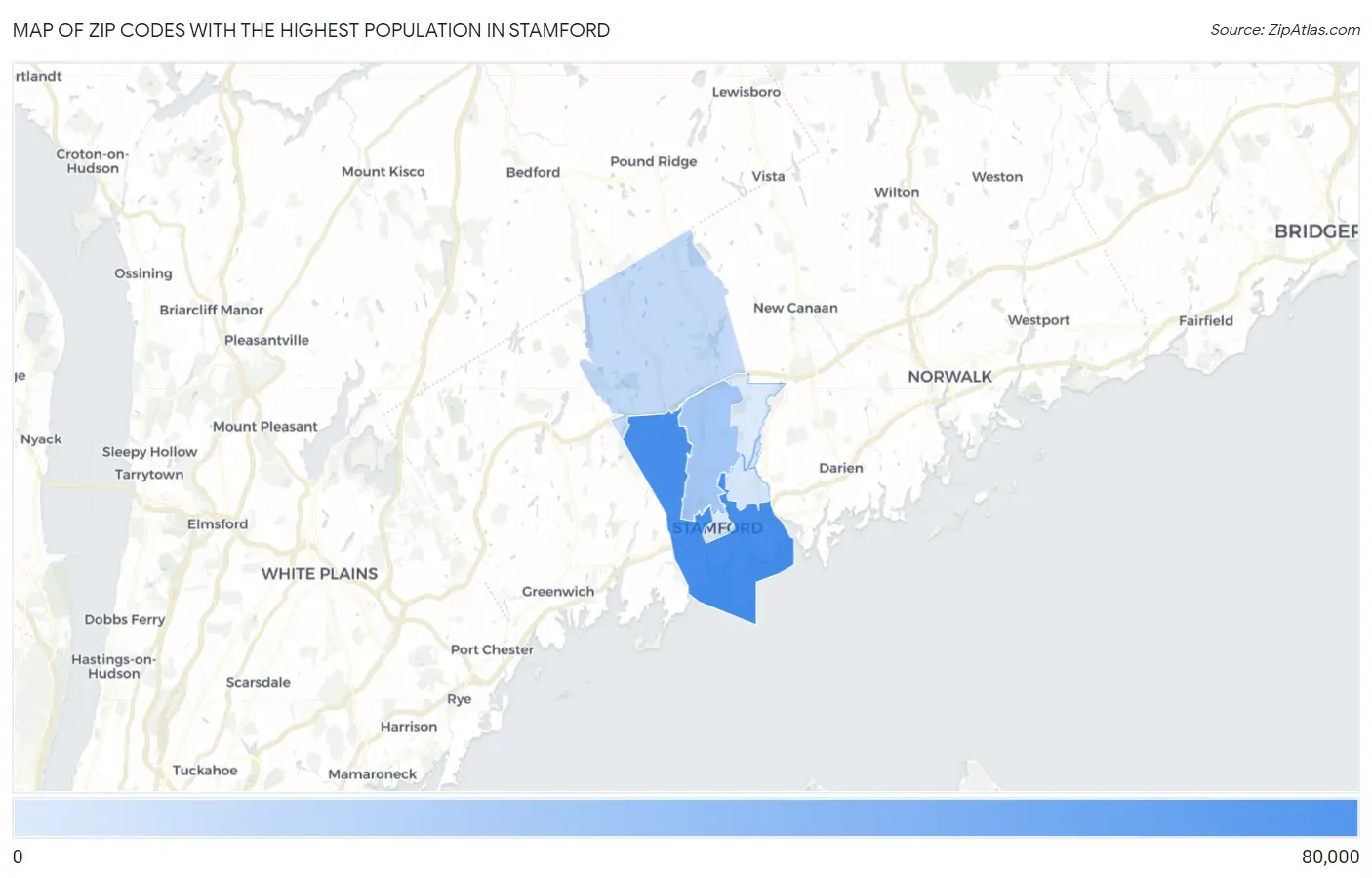 Zip Codes with the Highest Population in Stamford Map