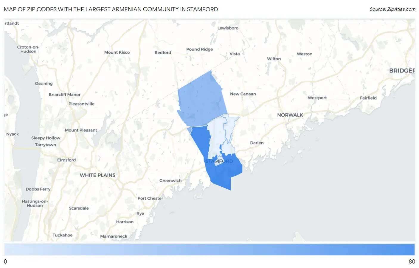 Zip Codes with the Largest Armenian Community in Stamford Map