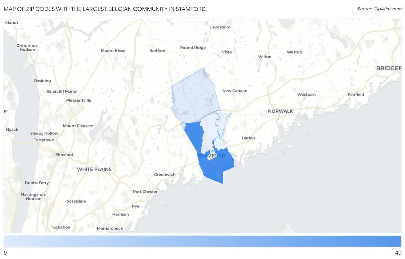 Zip Codes with the Largest Belgian Community in Stamford Map
