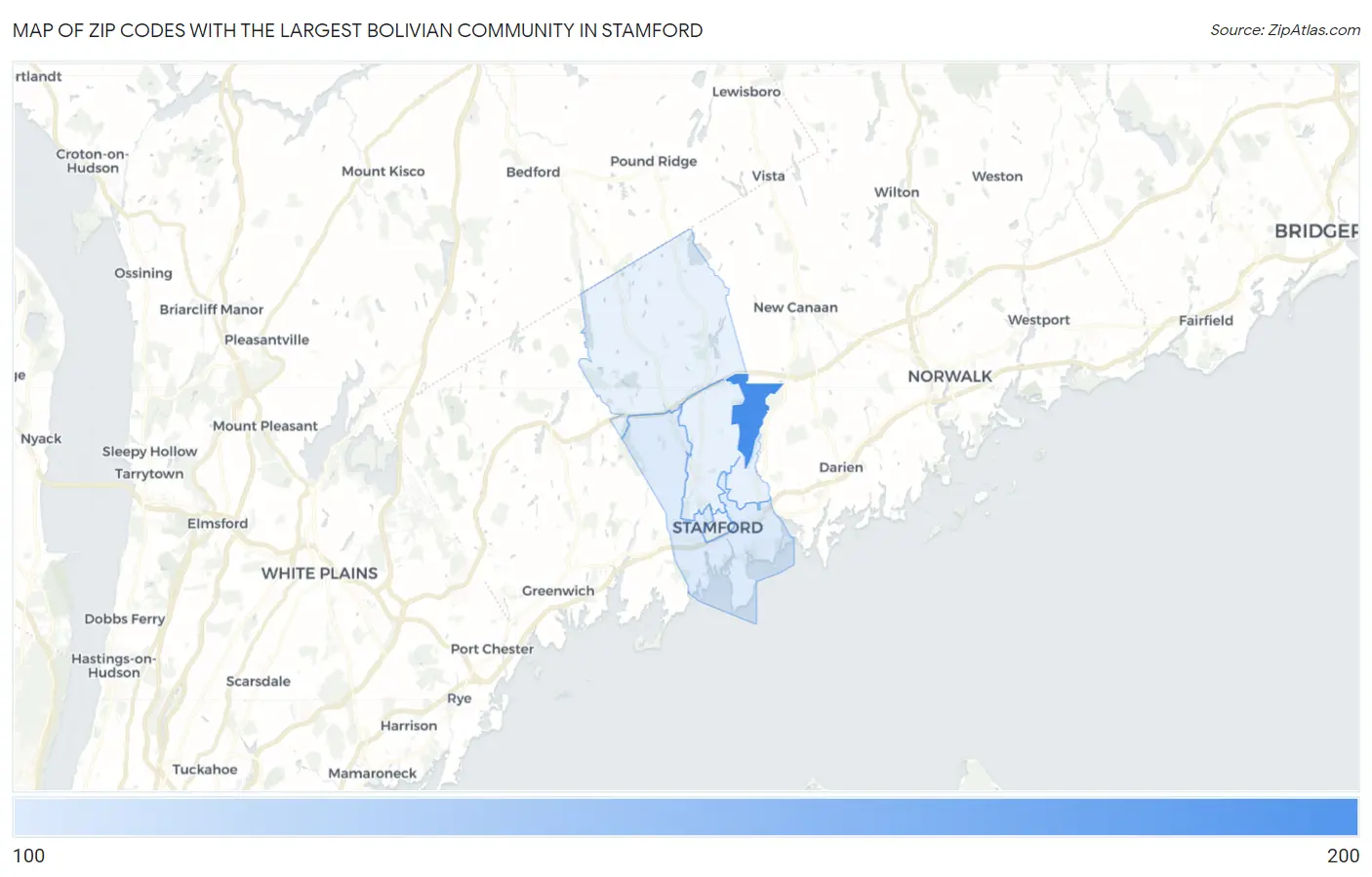Zip Codes with the Largest Bolivian Community in Stamford Map