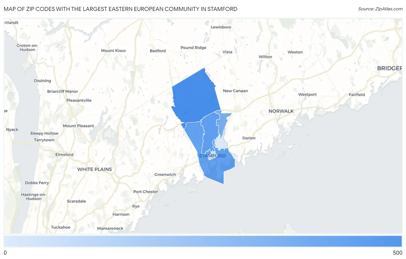 Zip Codes with the Largest Eastern European Community in Stamford Map