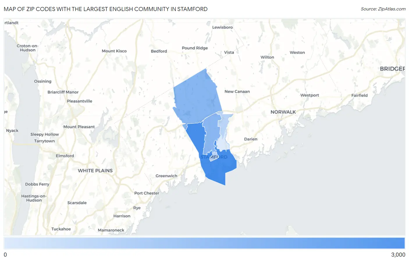 Zip Codes with the Largest English Community in Stamford Map