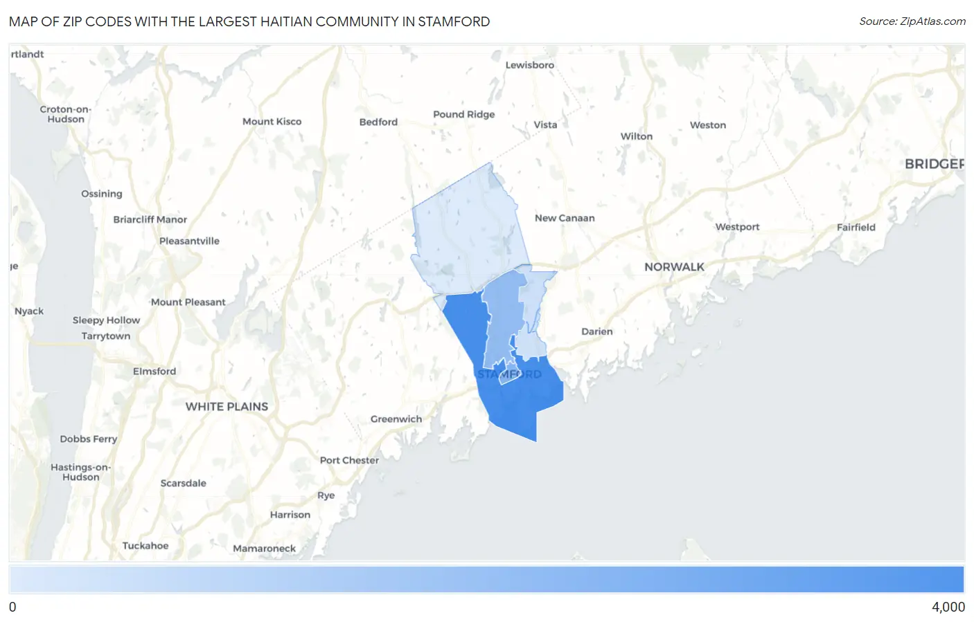 Zip Codes with the Largest Haitian Community in Stamford Map