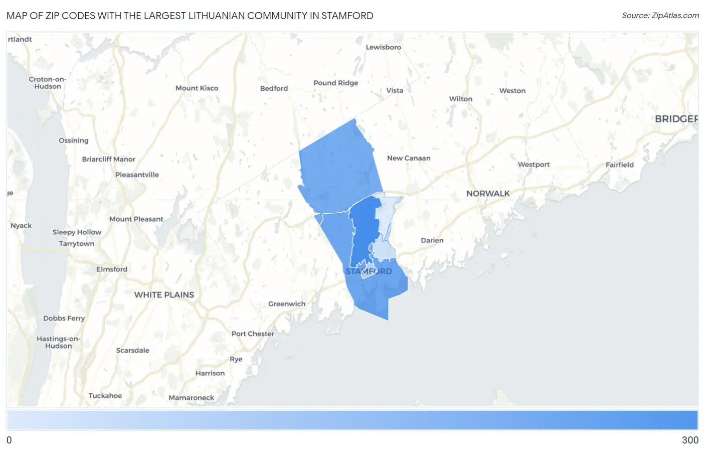 Zip Codes with the Largest Lithuanian Community in Stamford Map