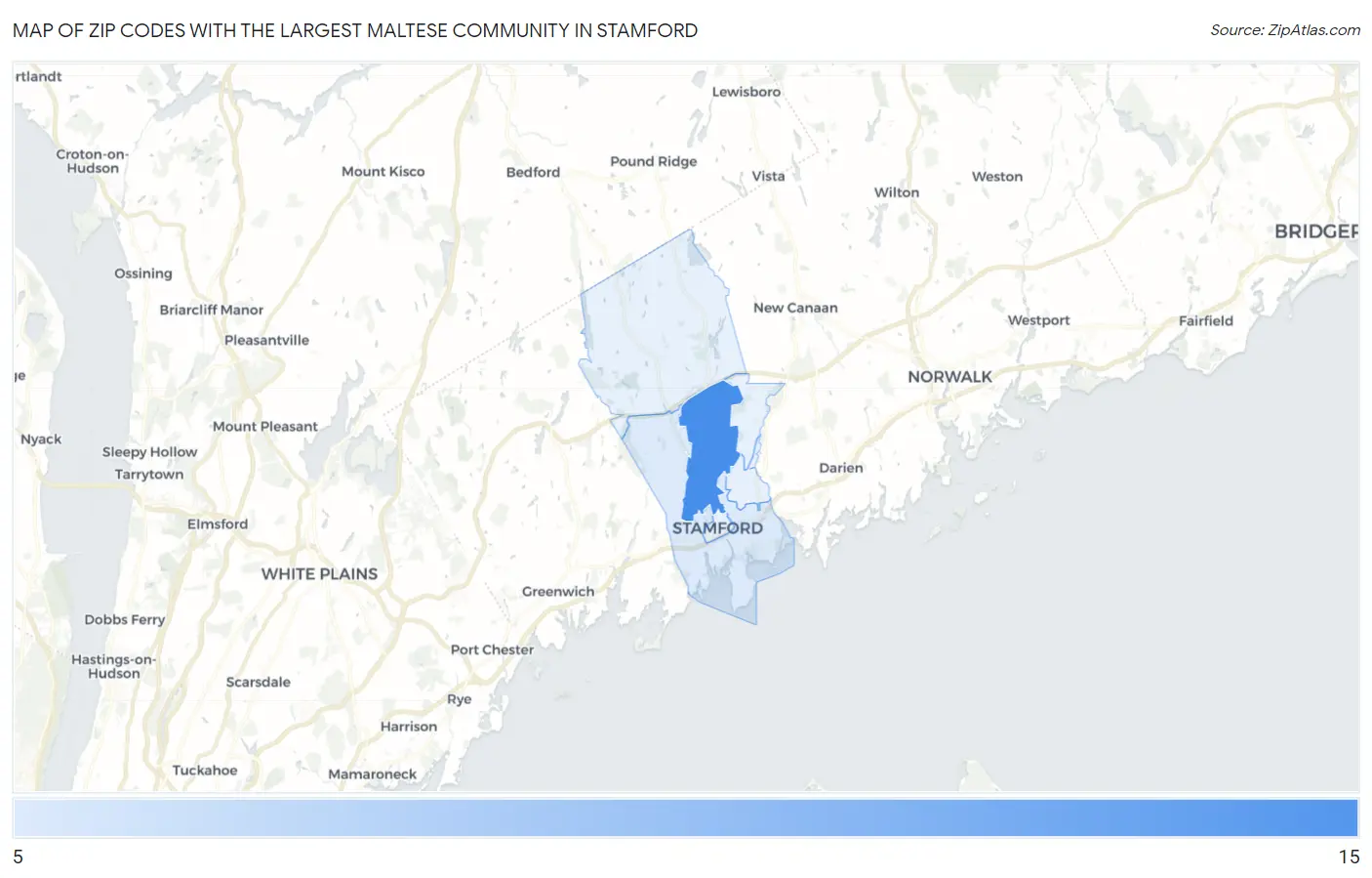 Zip Codes with the Largest Maltese Community in Stamford Map