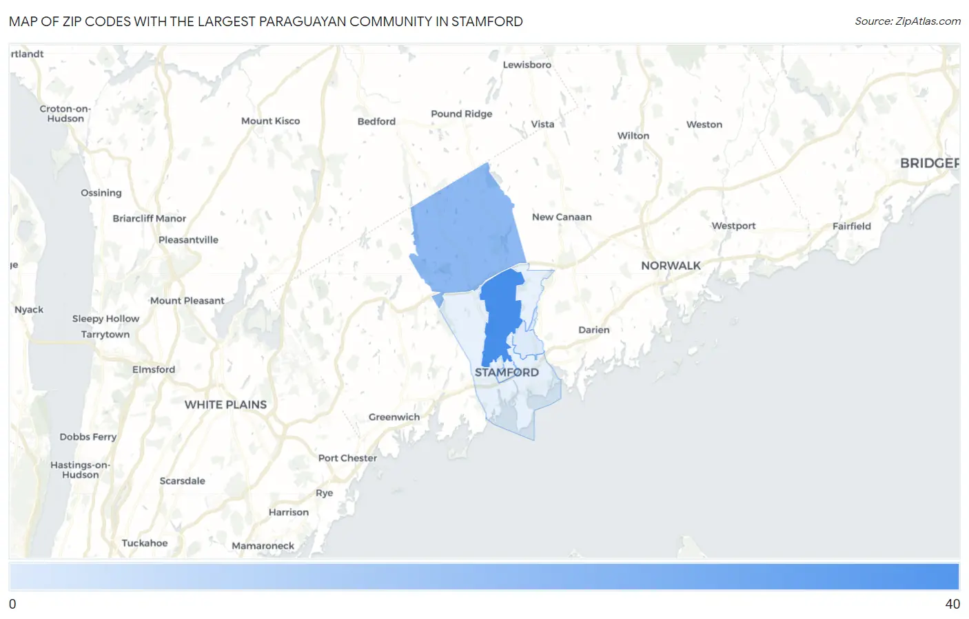 Zip Codes with the Largest Paraguayan Community in Stamford Map