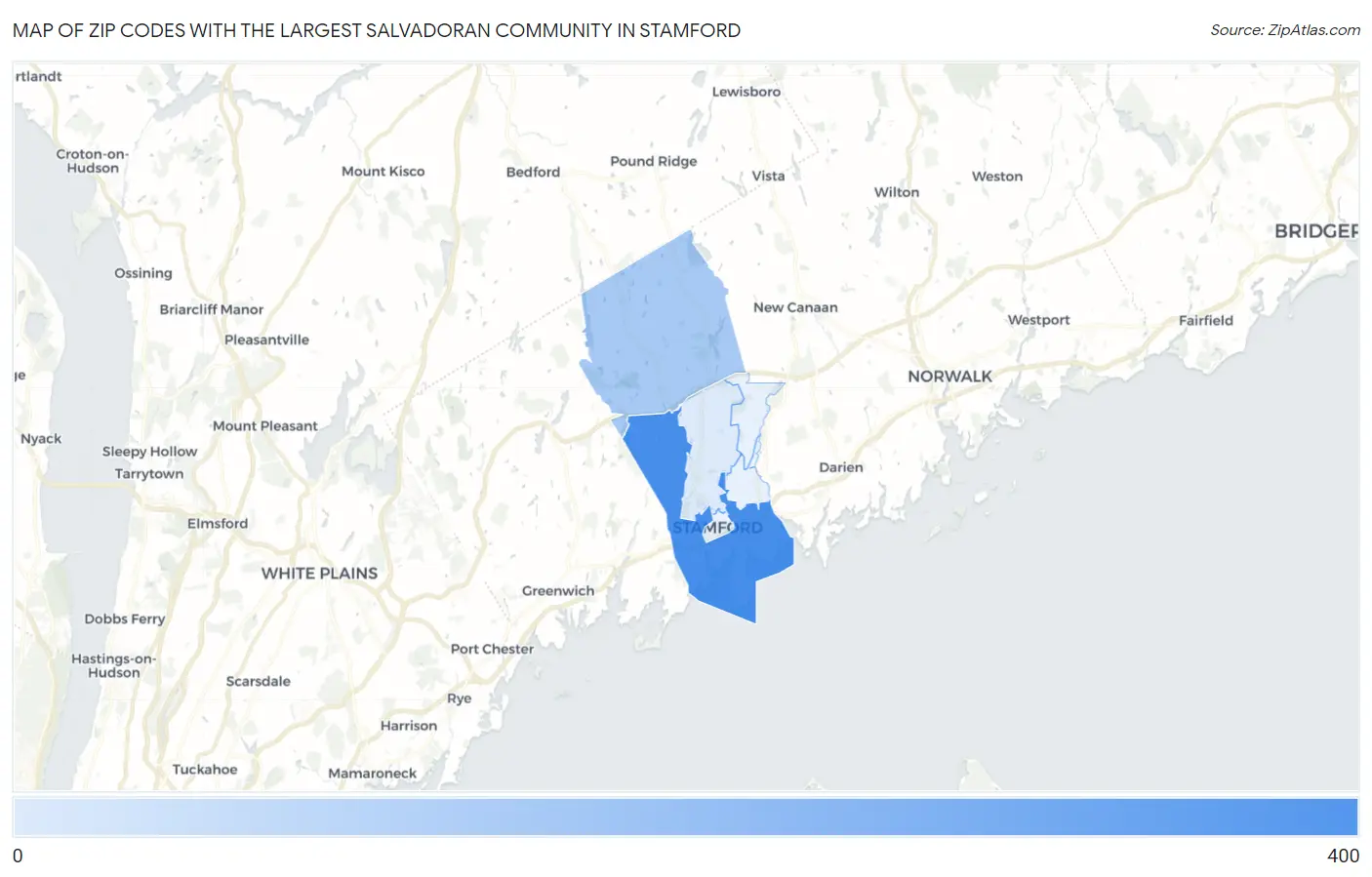 Zip Codes with the Largest Salvadoran Community in Stamford Map
