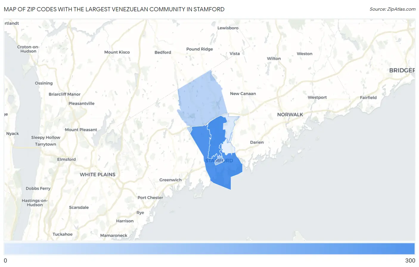 Zip Codes with the Largest Venezuelan Community in Stamford Map