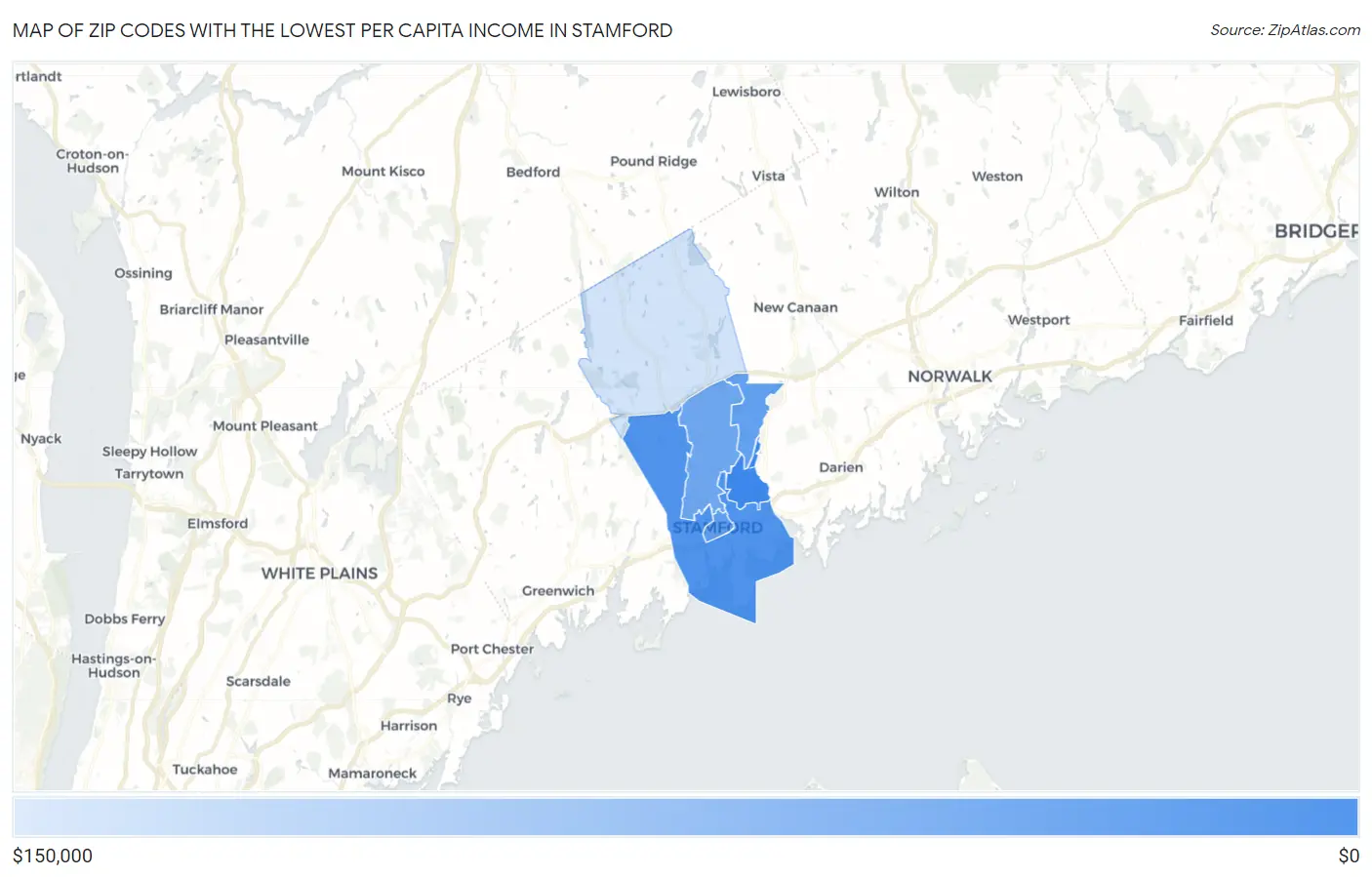 Zip Codes with the Lowest Per Capita Income in Stamford Map