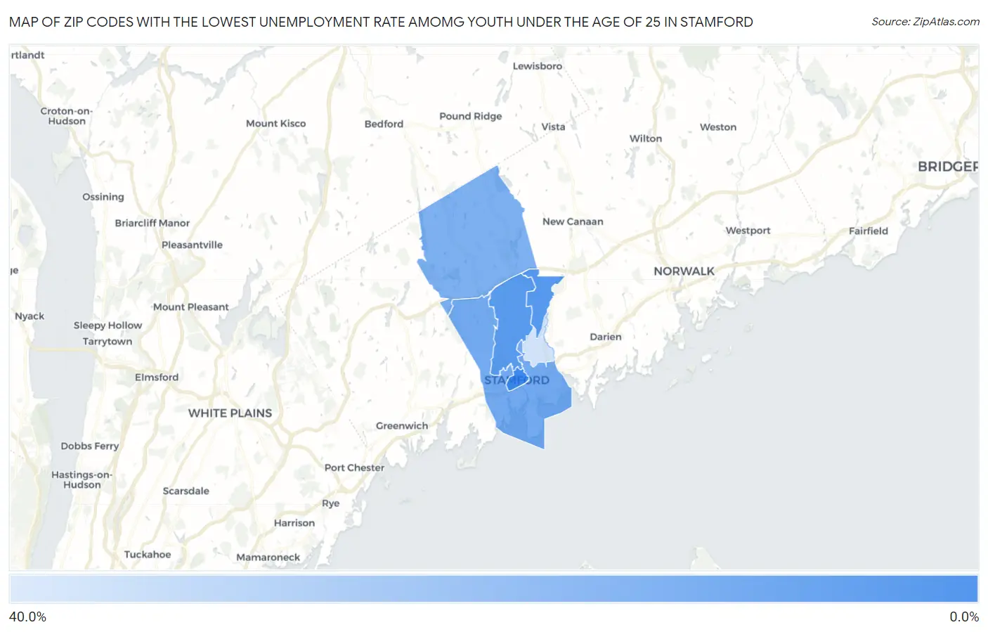 Zip Codes with the Lowest Unemployment Rate Amomg Youth Under the Age of 25 in Stamford Map