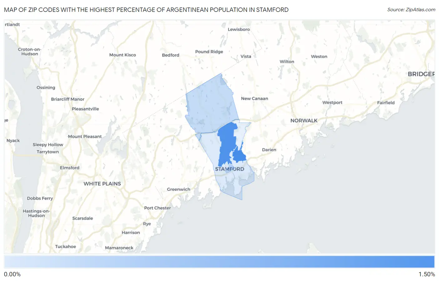 Zip Codes with the Highest Percentage of Argentinean Population in Stamford Map