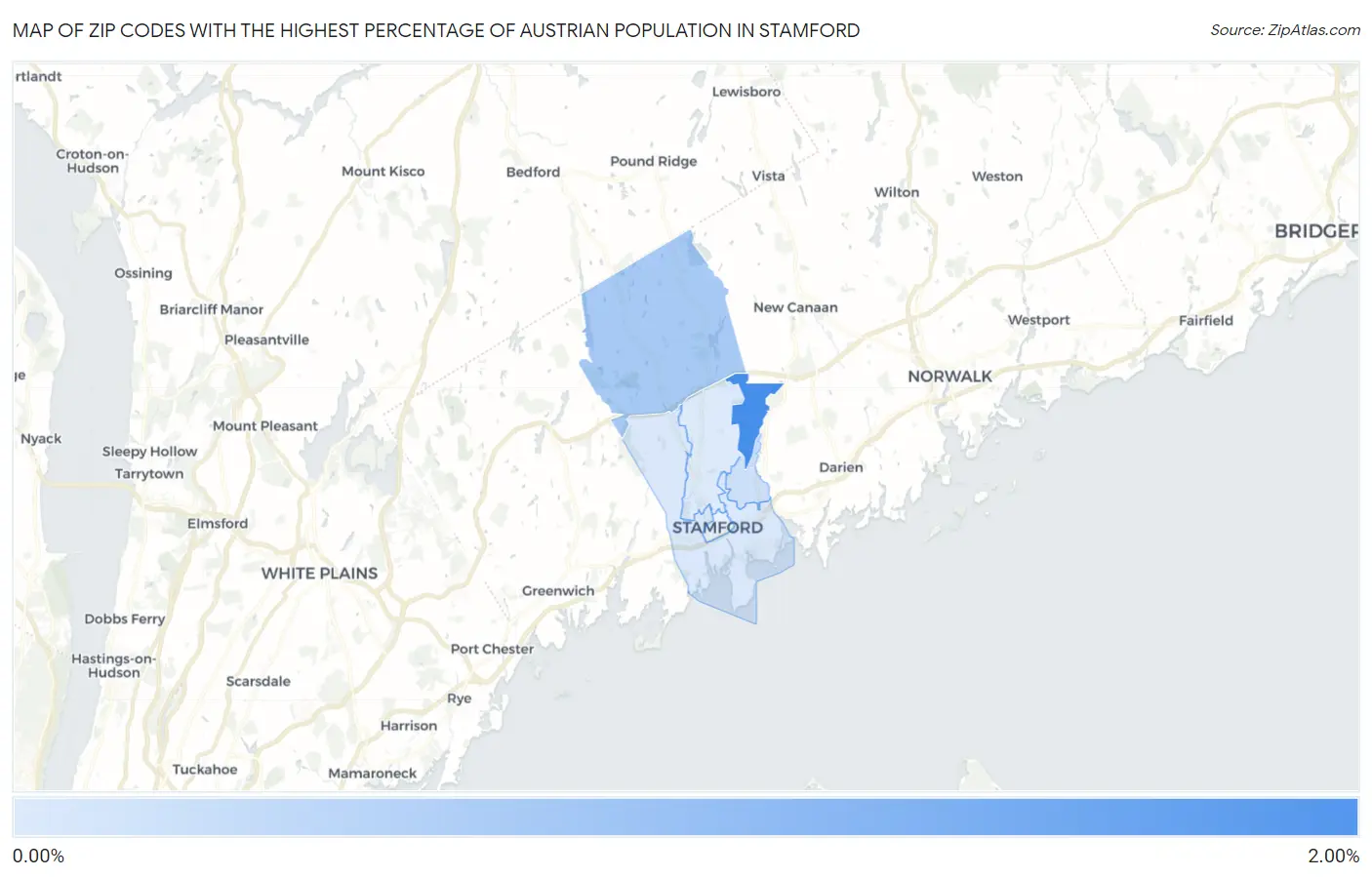 Zip Codes with the Highest Percentage of Austrian Population in Stamford Map