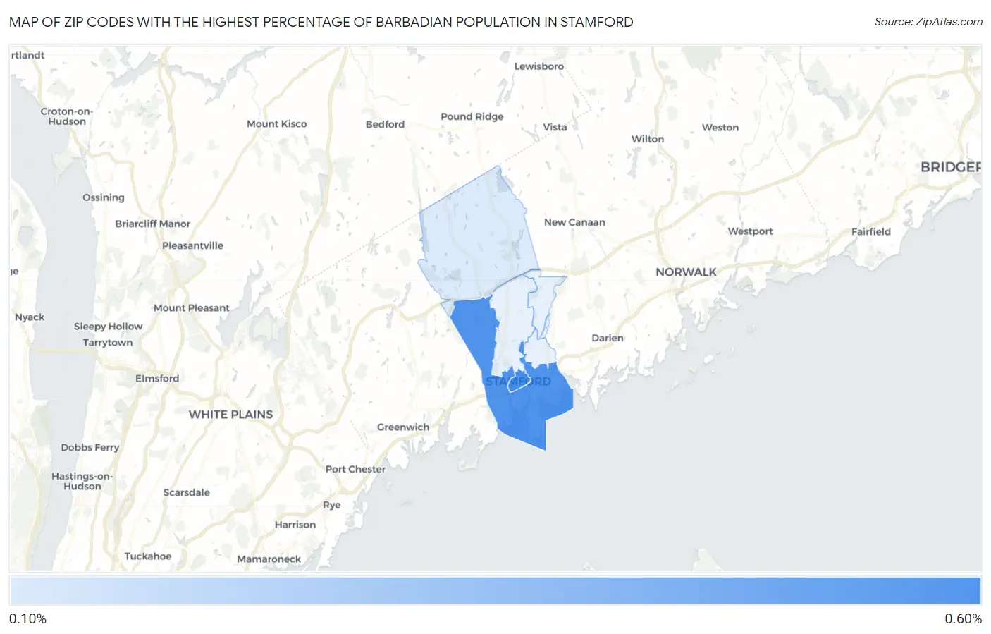 Zip Codes with the Highest Percentage of Barbadian Population in Stamford Map