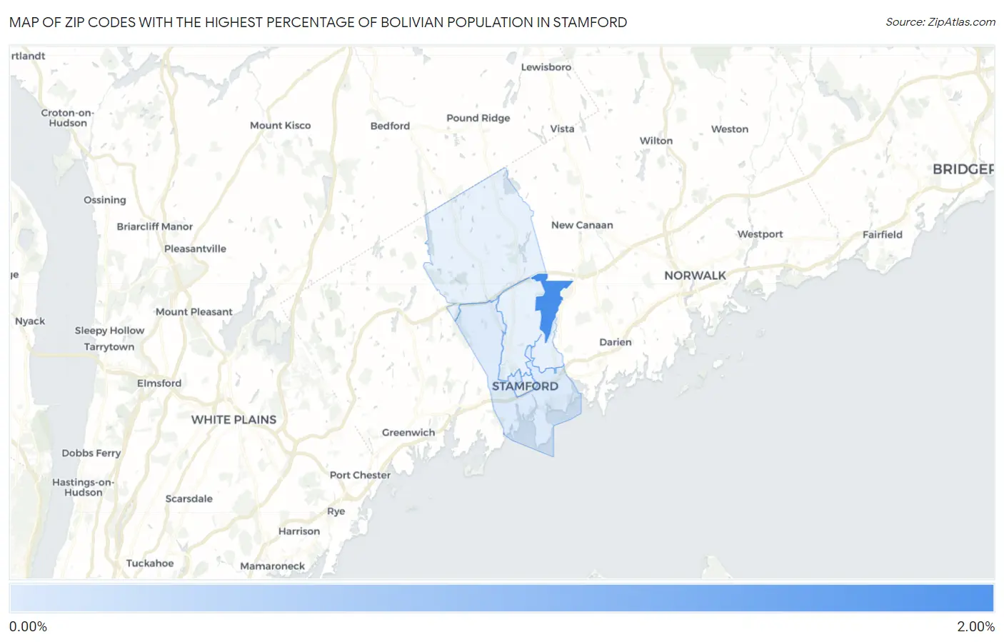 Zip Codes with the Highest Percentage of Bolivian Population in Stamford Map