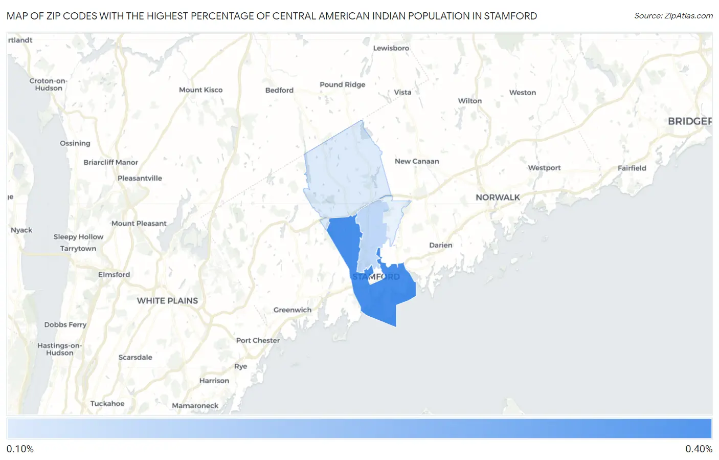 Zip Codes with the Highest Percentage of Central American Indian Population in Stamford Map