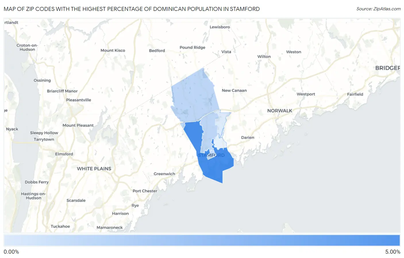 Zip Codes with the Highest Percentage of Dominican Population in Stamford Map