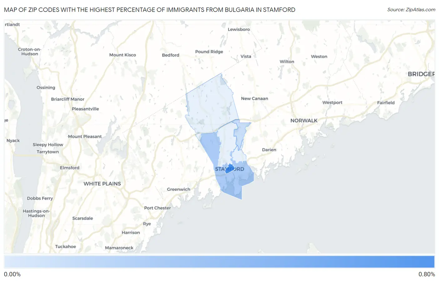 Zip Codes with the Highest Percentage of Immigrants from Bulgaria in Stamford Map